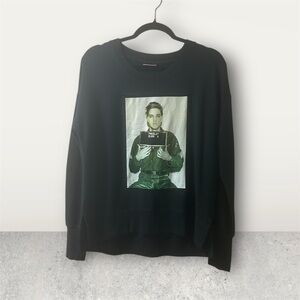 One of a kind handcrafted Elvis Presley mug shot Upcycled sweatshirt size medium
